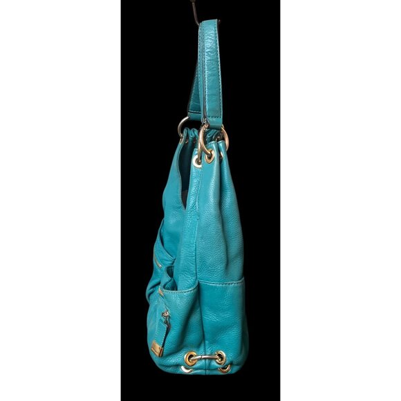 Michael Kors Pebbled Leather Teal Green Teal Shoulder Bag Snap Closure - Picture 3 of 9